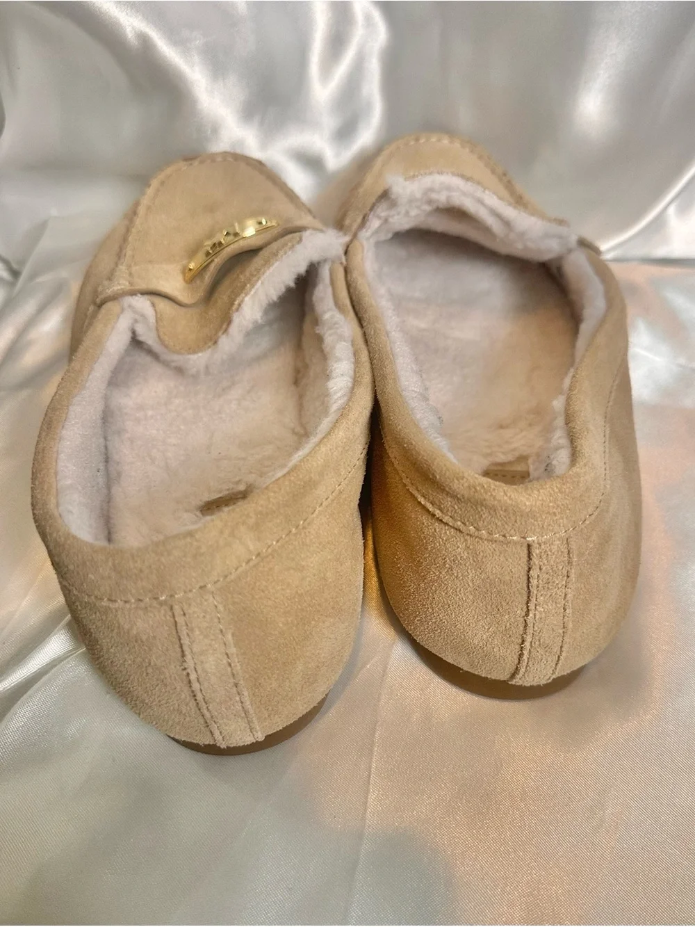 Michael Kors Tan Suede Shearling-Lined Slip-On Loafers